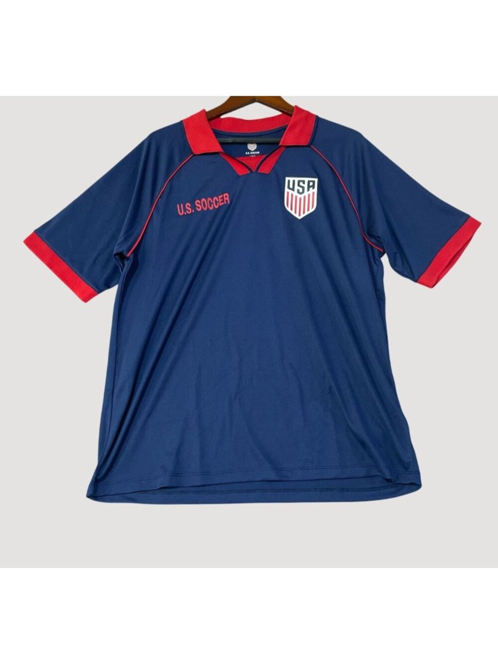 NWT U.S. Soccer Men's L Blue & Red Short Sleeve Jersey